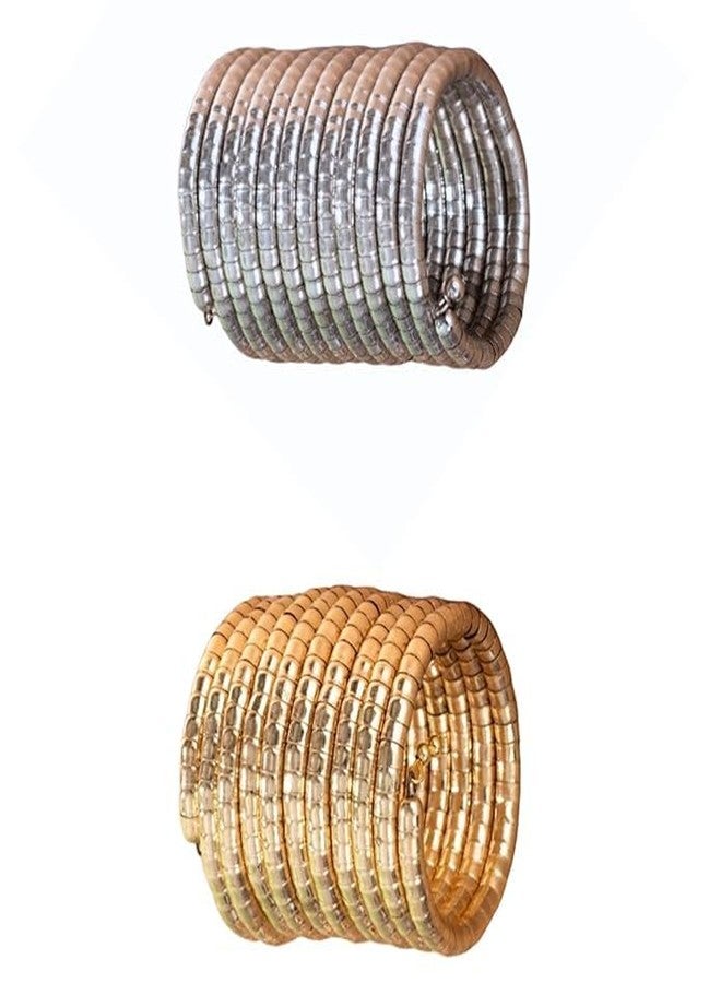 Siddhatva 2pc Combo Sprial Indian Hnadmade Ethnic Silver Gold Oxidized Kada Bracelet Bangles Jewelry - Image 1